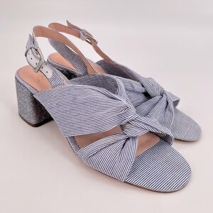 J. Crew Twisted-knot Penny sandals in stripe with glitter heel Size 8.5